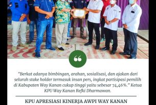 KPU Apresiasi Kinerja AWPI Way Kanan Sukseskan Pilkada Serentak Tahun 2020
