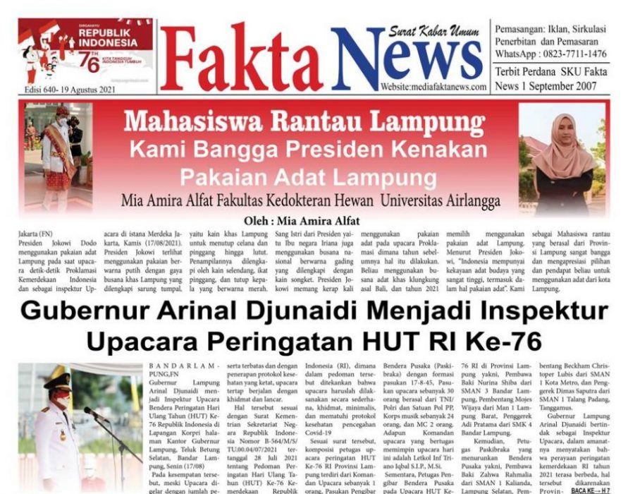 SURAT KABAR UMUM FAKTA NEWS Edisi 639- 17 AGUSTUS-2021